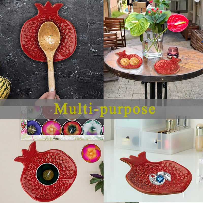 GABROC Spoon Rest 2 Pcs Spoon Holder For Stove Top Ceramic Spoon Rest For Kitchen Counter Spoon Rest For Stove Top Coffee Spoon Rest Pomegranate Shaped - Image 4